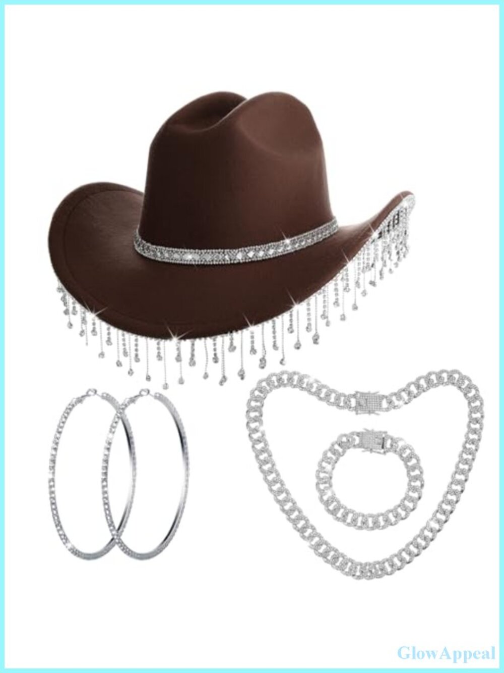 Rhinestone Cowboy Hat for Women Cowgirl Outfit with Jewelry Set
